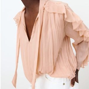 ZARA | ruffled blush blouse with bow